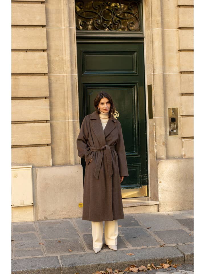 Attentif Paris - Wholesale Coat - Women's - Belted long coat in blended wool14