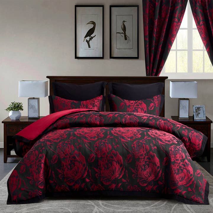7 Pieces Floral Jacquard Design Comforter Set with Matching Curtains Elegant Bed in a Bag for wholesale by HIG