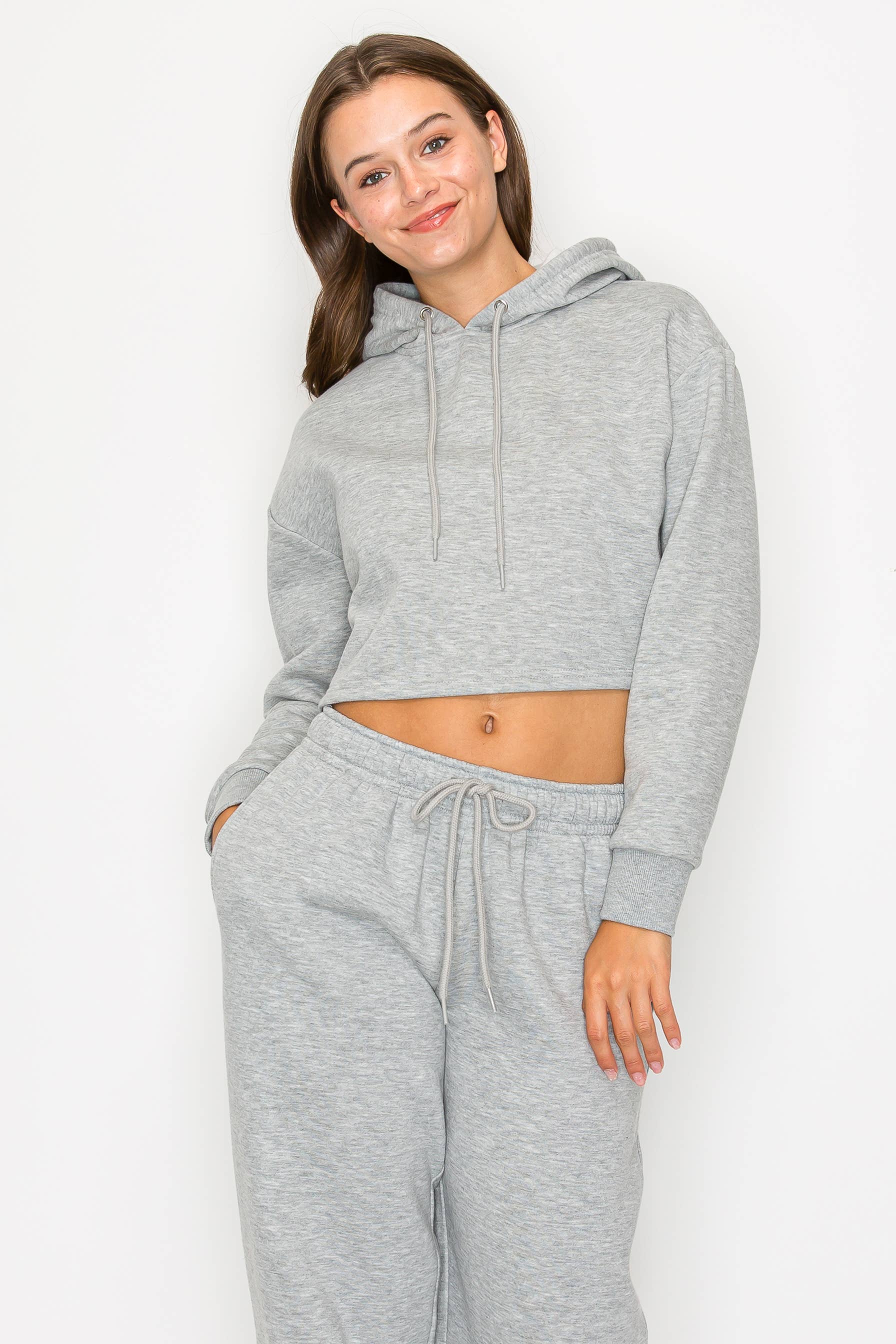 Color 5 - Wholesale Hoodie - Women's - Solid color fleece lined crop pull over hoodie jacket 10