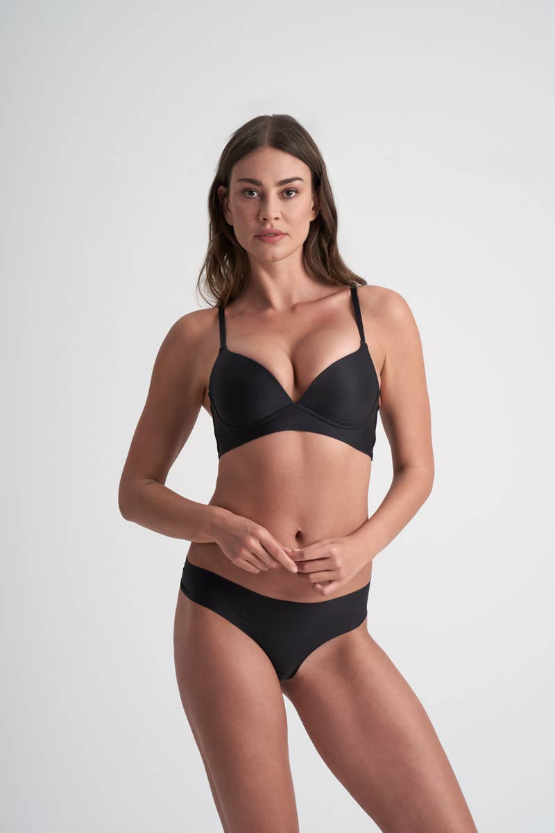 Bye Bra - Wholesale Underwear - Women's - Invisible Thong (2-Pack: 1 Beige/1 Black) Beige & Black4