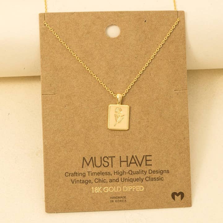 Collier à pendentif carré imprimé fleur pour la vente par Anarchy Street