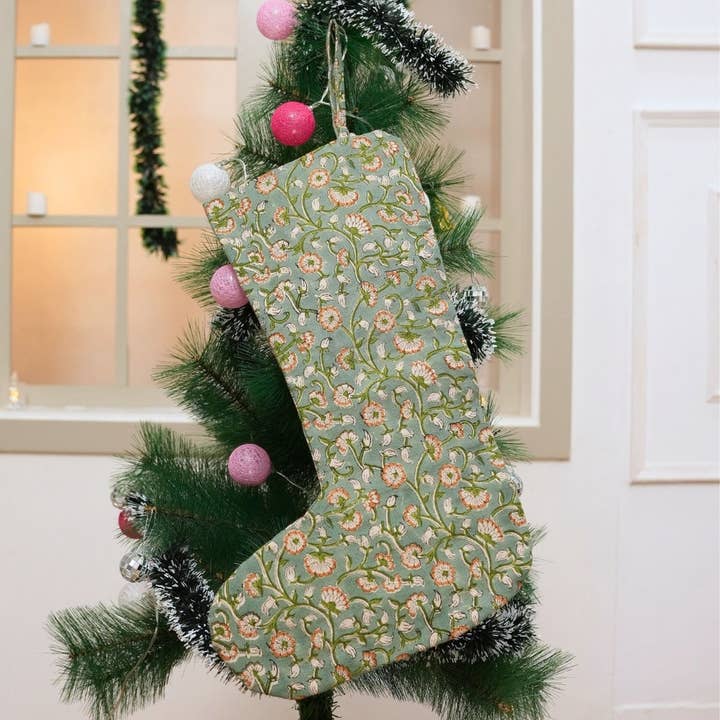 Hand Block Printed Christmas Stocking For Decor- Himachal for wholesale by Fabdivine