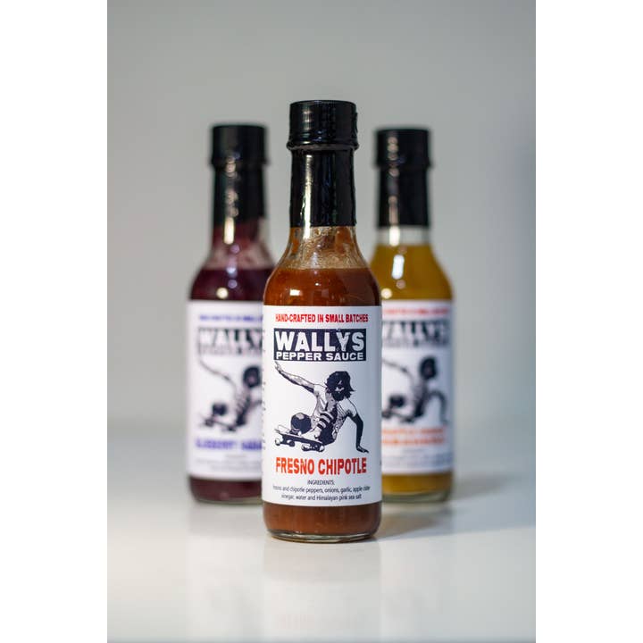 3-pack / Full Lineup / Fresno chipotle + Blueberry habanero + Pineapple orange habanero for wholesale by Wallys Pepper Sauce LLC