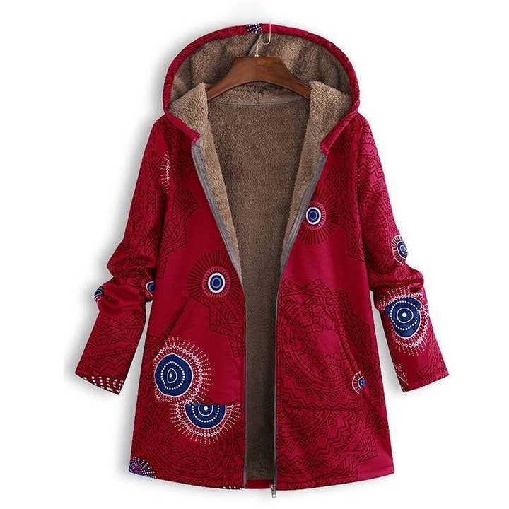 UZ Wholesale Store - Wholesale Jacket - Women's - Vintage Floral Print Hooded Long Sleeve Jacket