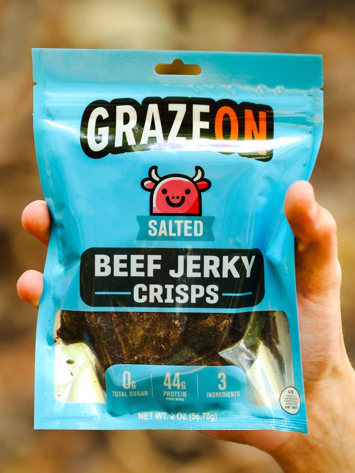 GrazeOn Salt Beef Jerky Crisps- High Protein, No Sugar, Crunchy Air-Dried Meat Snack, All-Natural - 2.0 oz for wholesale by GrazeOn