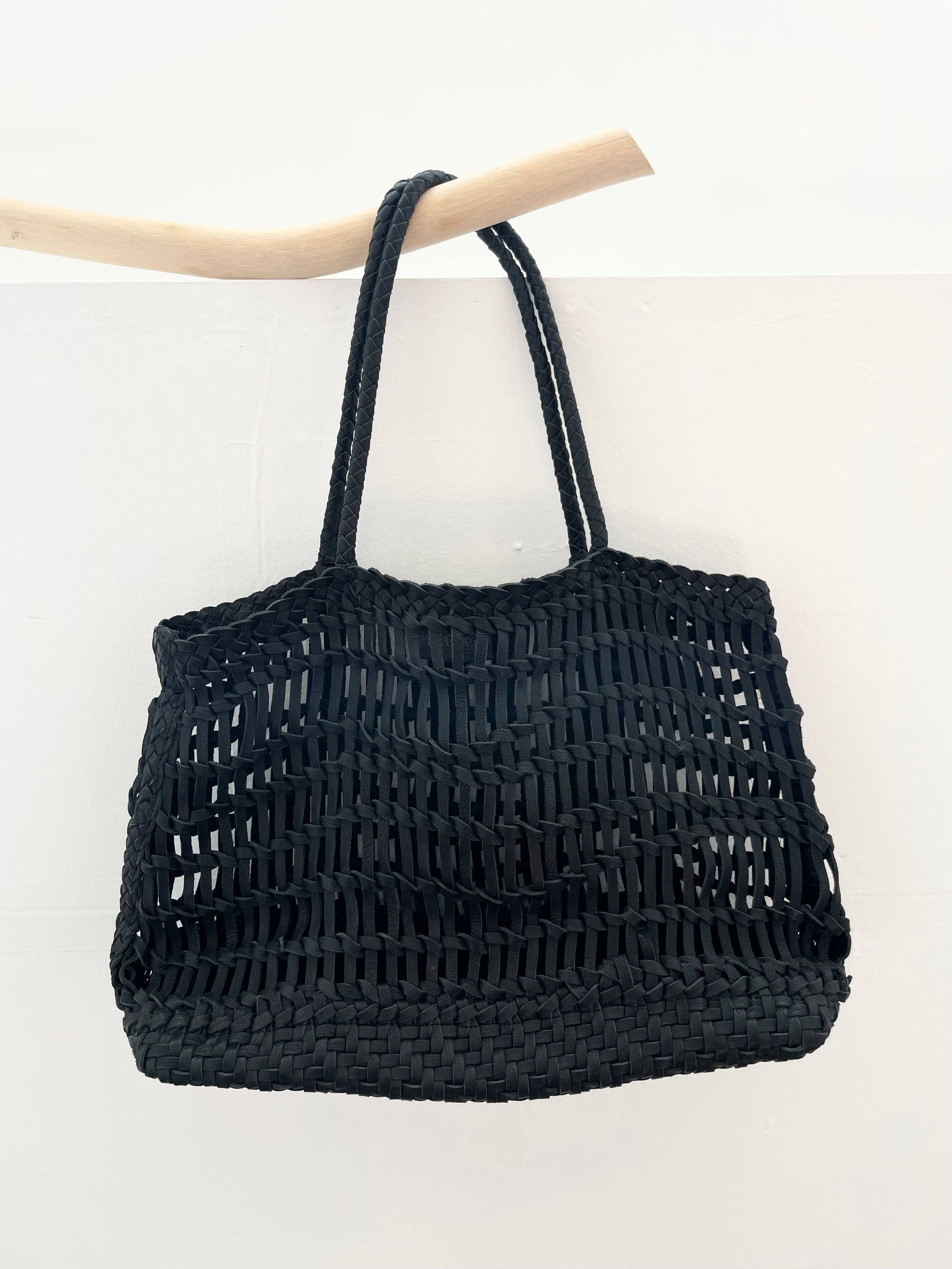 Happy French Gang – wholesale Beach bag – Luni Leather Woven Black Bag1