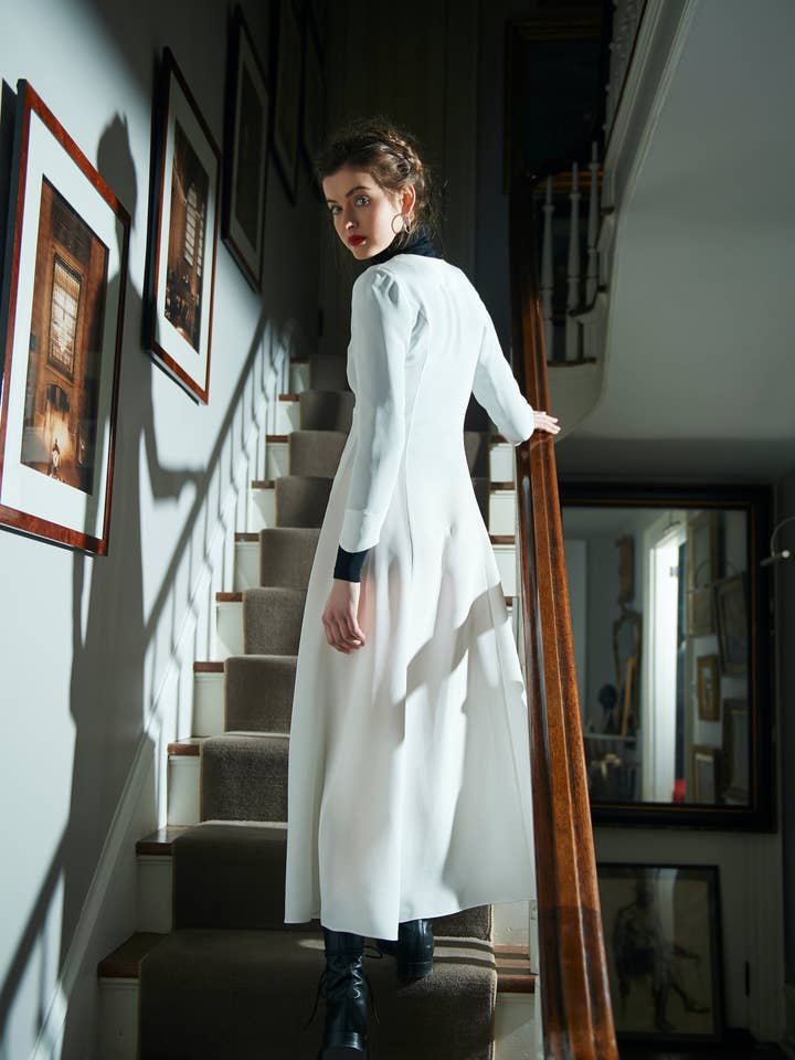 The Victoria Dress | White | Heavy Silk Crepe De Chine for wholesale by Black Iris