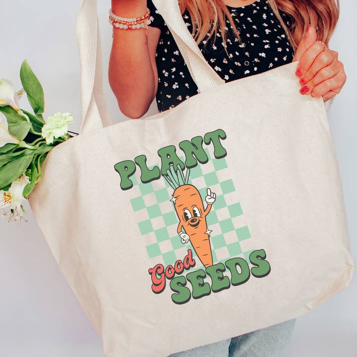 Plant good Seeds Carrot Tote Bag 2 SIZES for wholesale by Love You a Latte Shop
