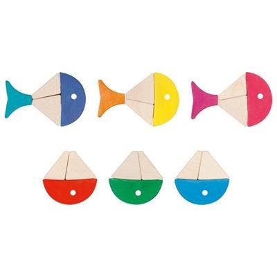 Colour and shape sorting game - 6 colourful fishes for wholesale by Goki Australia
