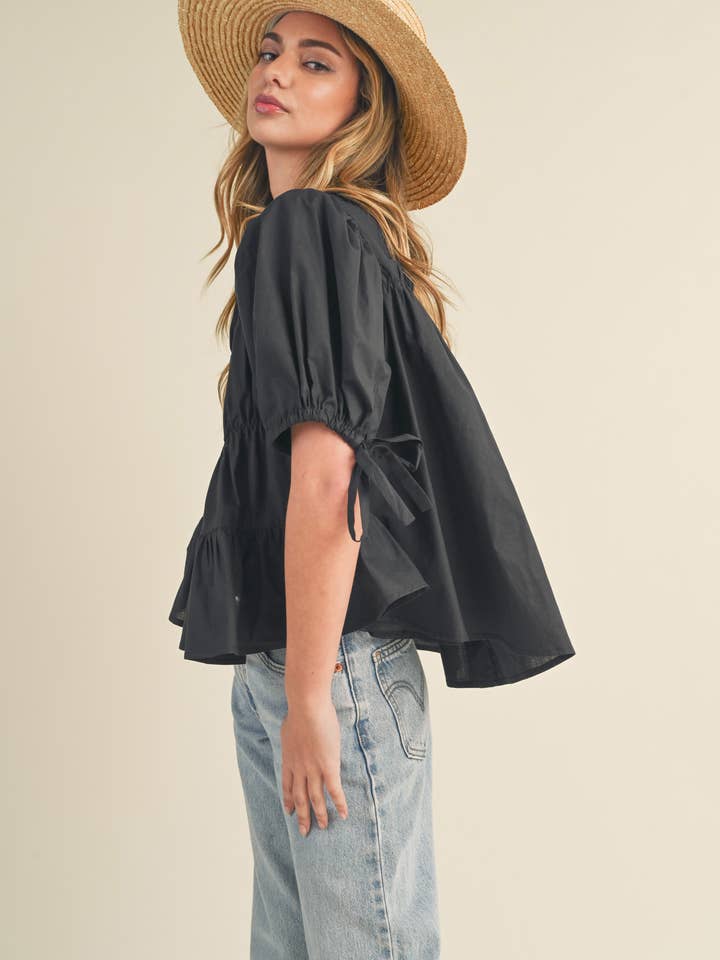 &MERCI - Wholesale Blouse - Women's - TIERED SHIRRING PUFF SLEEVE TOP MTP308161