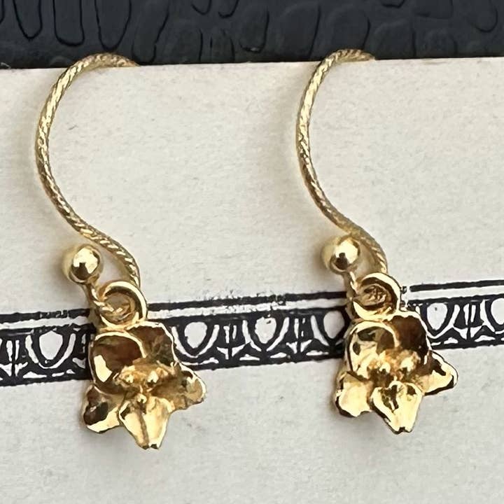 Vermeil African Violet Dainty Bloom Dangle Earrings for wholesale by Summer Joy Silver