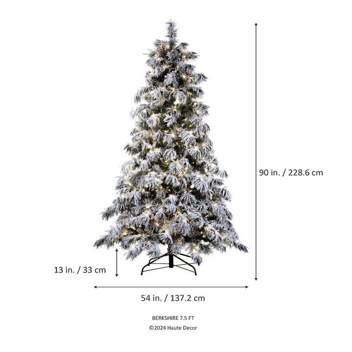 Haute Decor - Vente Sapin de Noël artificiel - Sapin de Noël artificiel floqué Berkshire pré-éclairé de 7,5 pieds2