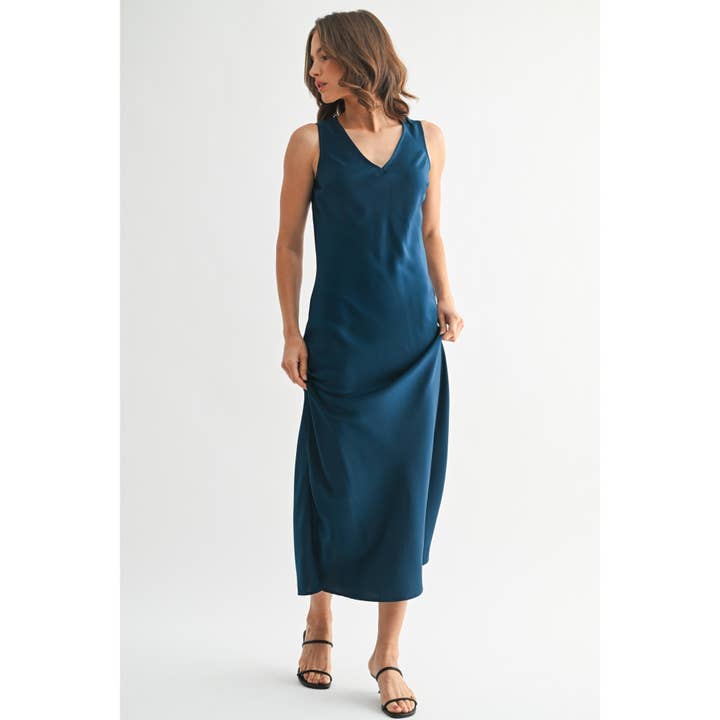 SATIN V NECK MAXI DRESS for wholesale by FUN2FUN