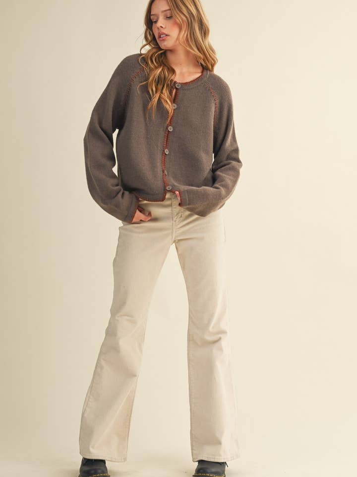 &MERCI - Wholesale Cardigan - Women's - CONTRAST BLANKET STITCH SWEATER CARDIGAN MSW1119647