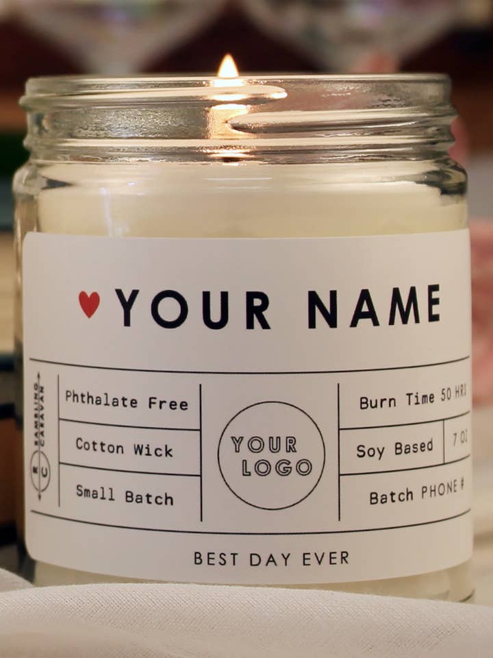 Your Name-Your Logo Custom Order Candle for wholesale by Rambling Caravan