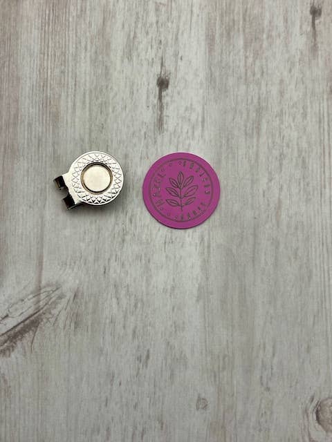 Hazel Grove Customs – wholesale Sporting accessories – Logo Engraved Magnetic Pink Golf Ball Marker w/ Hat Clip0