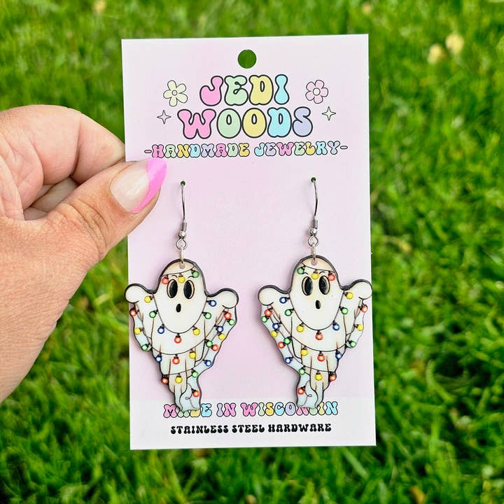 Christmas Light Ghost Earrings for wholesale by Jedi Woods LLC