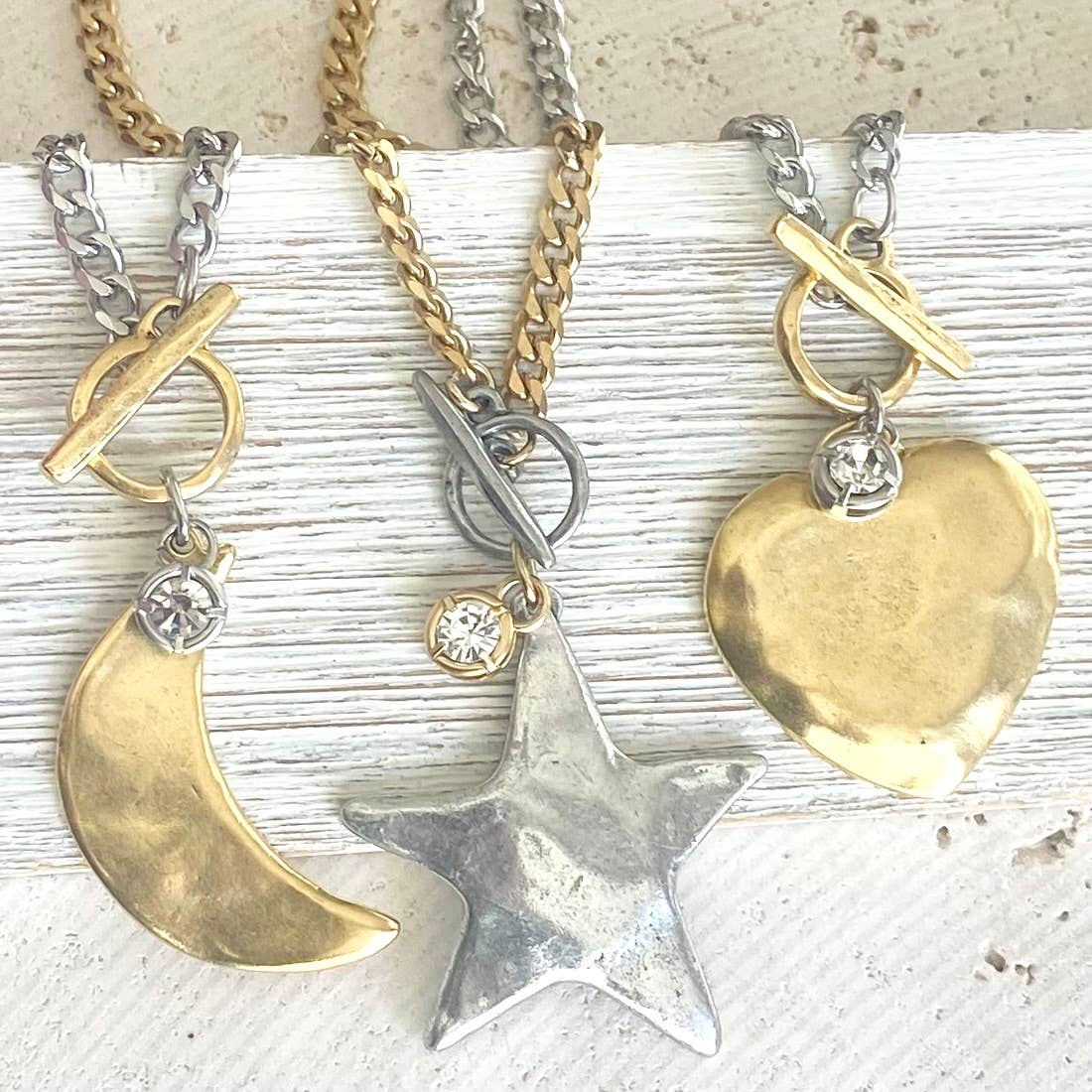 VB&CO Designs Handmade Jewelry - Wholesale Pendant/Charm Necklace - Star moon heart mixed meta necklaces no tarnish jewelry 202512