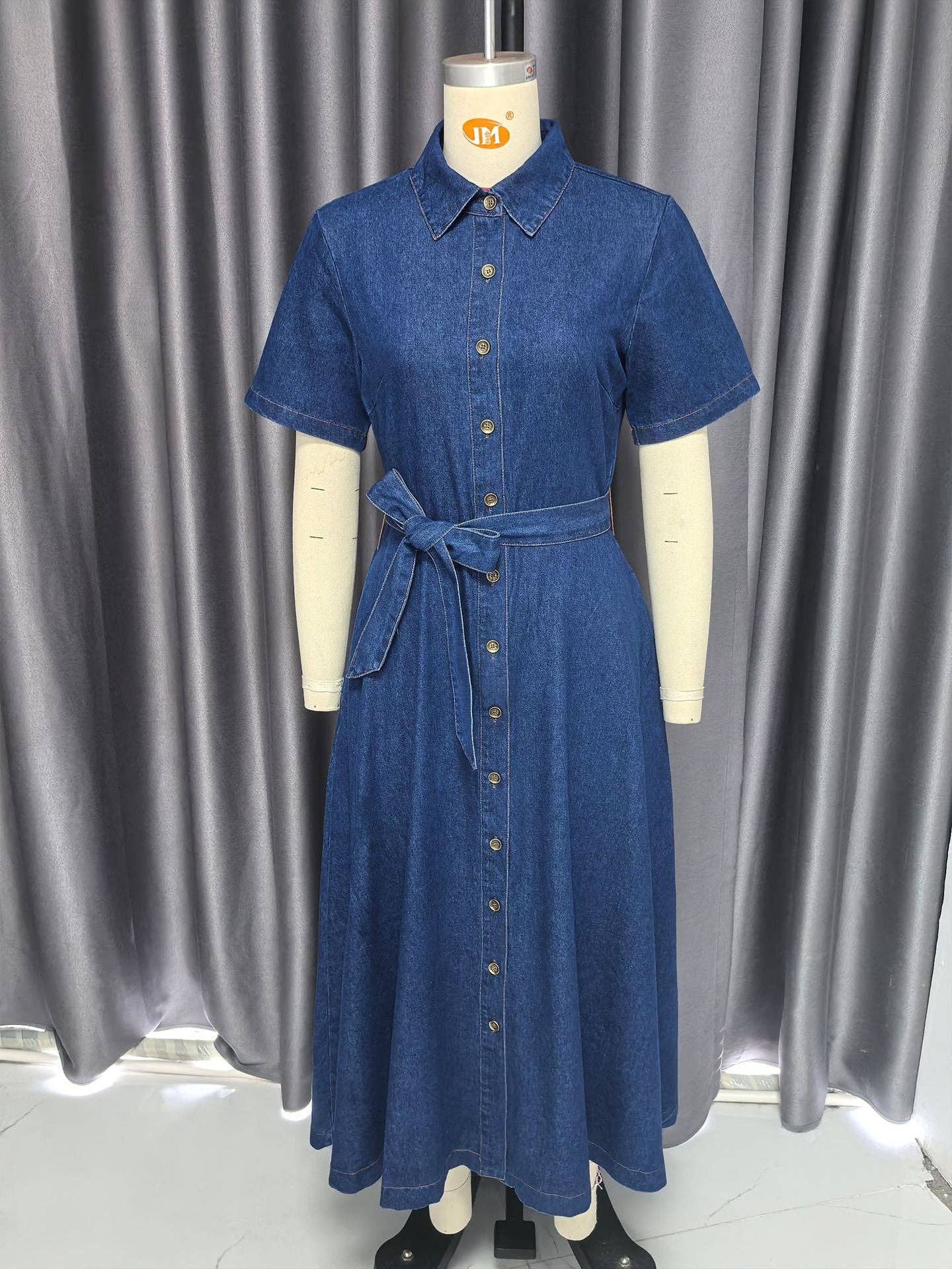 Navy Blue 2025 NEW Vintage VNeck Denim Dress Chic French Elegance for wholesale on Faire4
