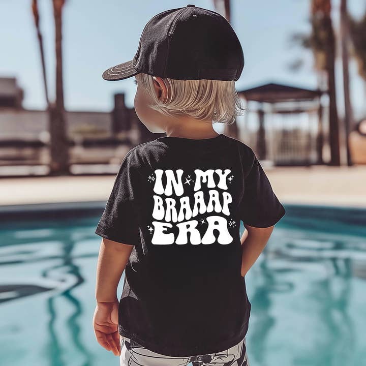 Toddler & Kids In My Braaap Era Black Dirt Biking T-Shirt for wholesale by Rufflеѕ & Bоwtіеѕ - Affordable Boys & Girls Clothing