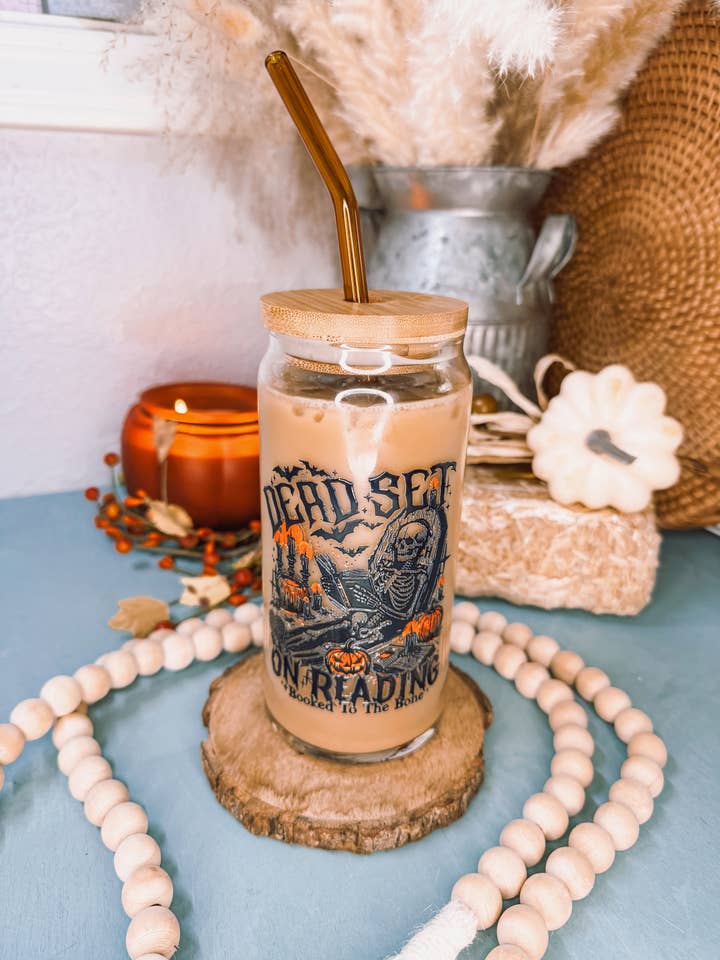 Dead Set on Reading 16oz & 20oz Halloween Beer Can Glass for wholesale by Curly Tailed Designs