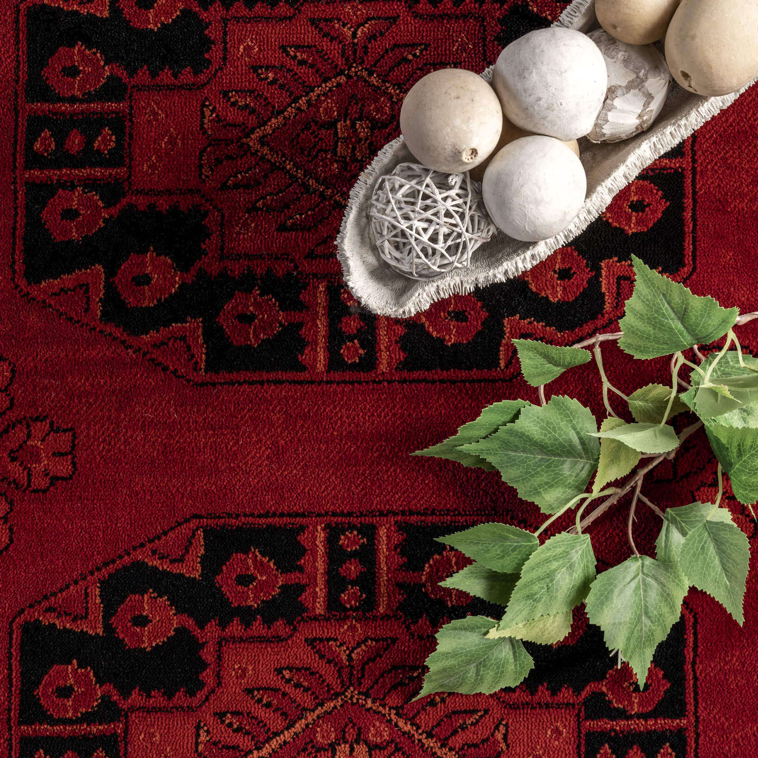 Red Diandra Traditional Persian Motif Fringe Area Rug for wholesale on Faire4