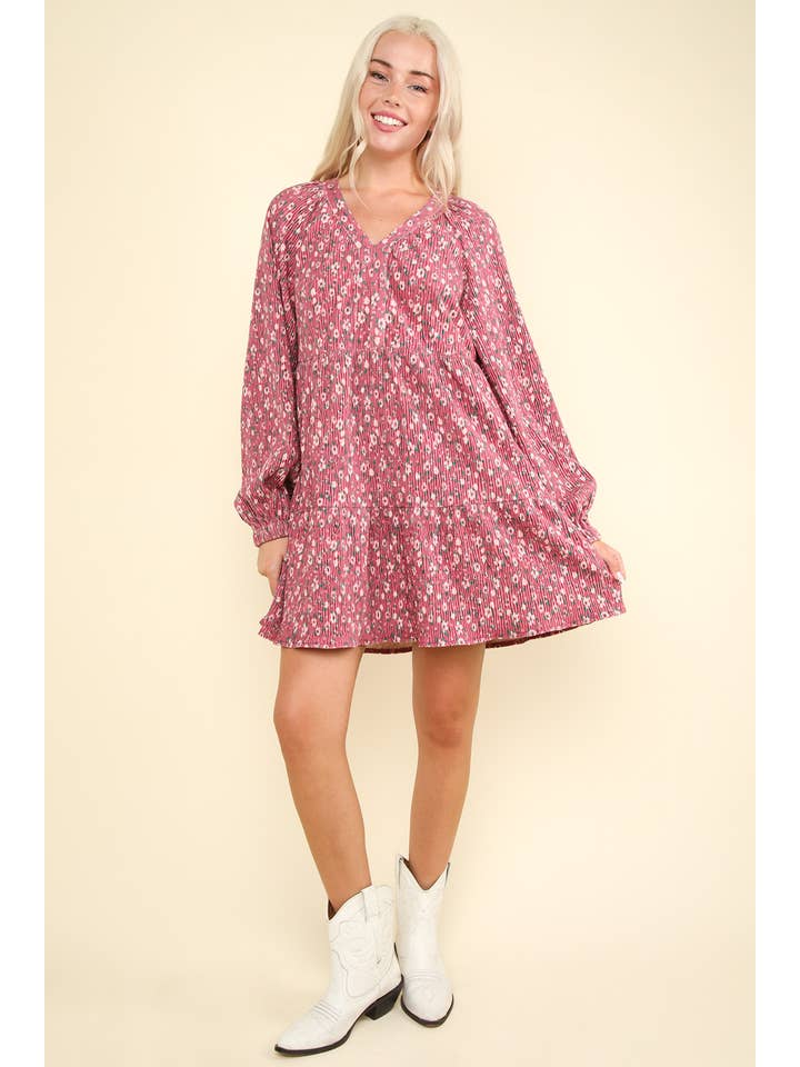 VERY J - Wholesale Dress - Women's - ND31416X-PLUS SIZE Flower Printed Velvet Babydoll Dress