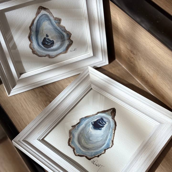 Aquarellgemälde von Austern, 2er-Set, 8x8 für den Großhandel von Paper Shells Studio