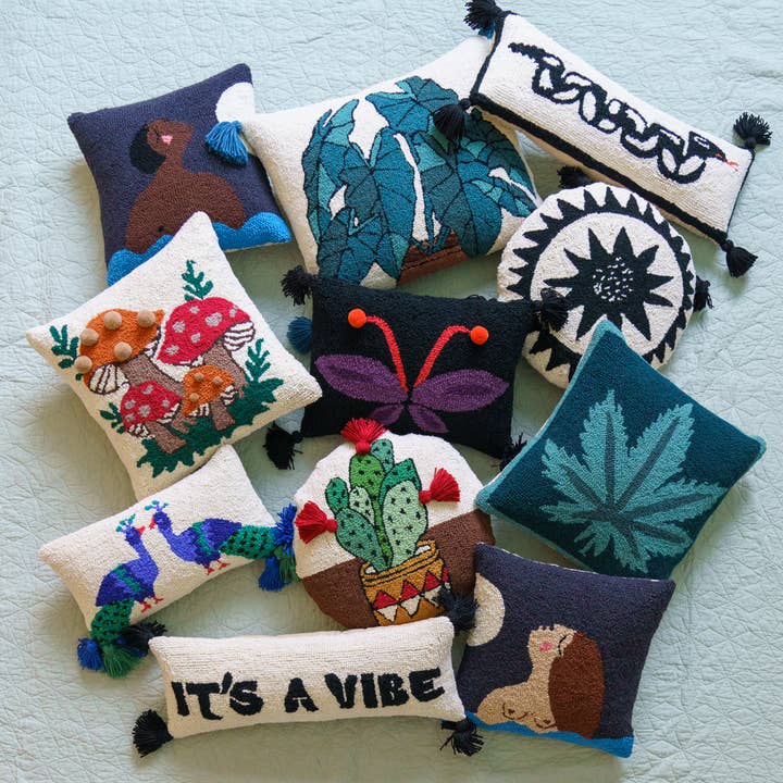 Peking Handicraft - Wholesale Throw/Decorative Pillow - Shroomy Pom Pom Hook Pillow - Jungalow3