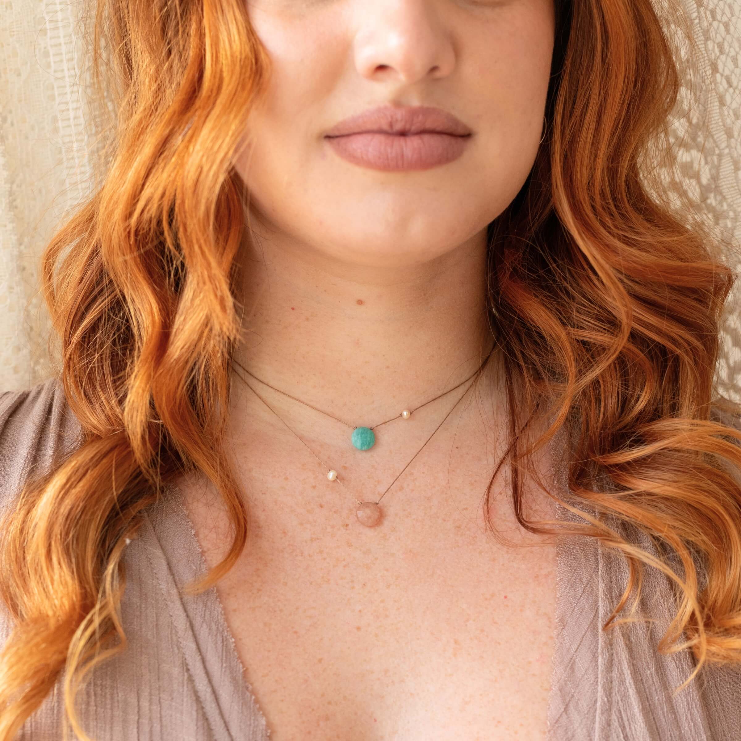 SoulKu – Colar pingente/pendente por atacado – Colar Deusa de Pedra da Lua Pêssego e Pérola para Você é Preciosa3