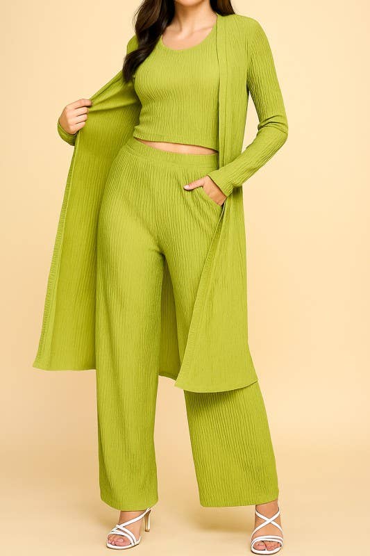 MIO WHOLESALE - Wholesale Top & Pant Set (NOT Loungewear) - Women's - HK3PCS-SET CRINKLE CARDIGAN 3-PIECE SET3