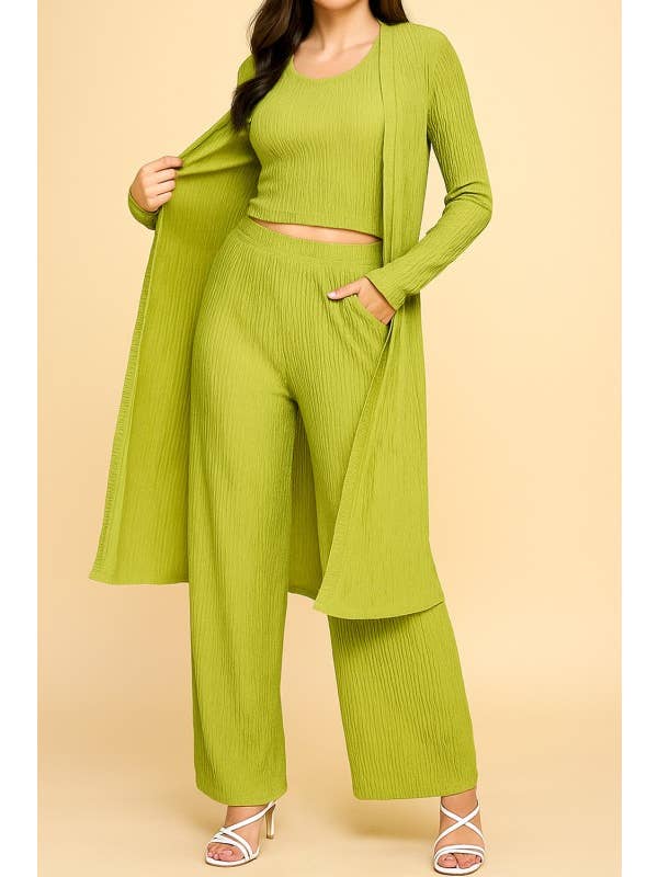 MIO WHOLESALE - Wholesale Top & Pant Set (NOT Loungewear) - Women's - HK3PCS-SET CRINKLE CARDIGAN 3-PIECE SET3