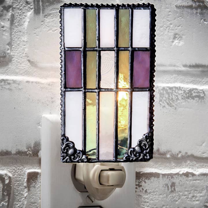 Ntl 170 Purple and Sage Green Mission Night Light for wholesale by J Devlin Glass Art & Bert Anderson Collection