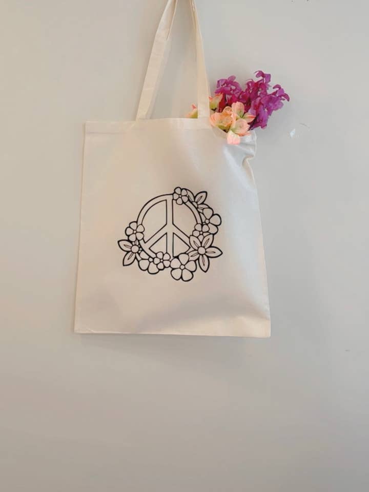 Peace flowers tote bag for wholesale by Pink pretty designs