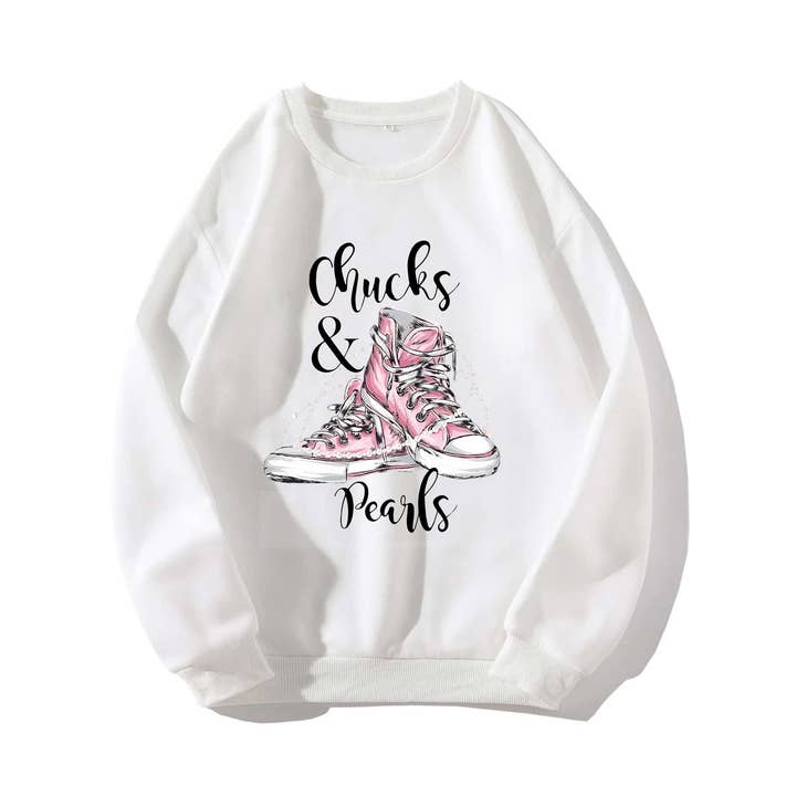 HUC-L4480 CHUCKS AND PEARLS GRAPHIC SWEATSHIRT for wholesale by crashangel.us