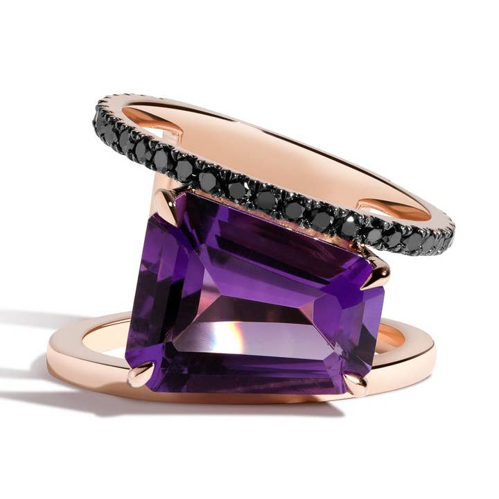 Amethyst & Black Diamond PERA Ring for wholesale by Selin Kent