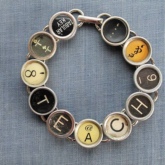 Teach Typewriter Key Bracelet for wholesale by Joy Sparks Designs