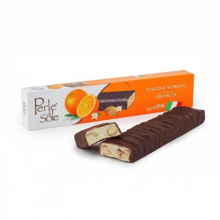 Nougat al Cioccolato all'Arancia - Barretta di Torrone Morbido al Gusto di Arancia per la vendita all'ingrosso da parte di Perle di Sole LLC