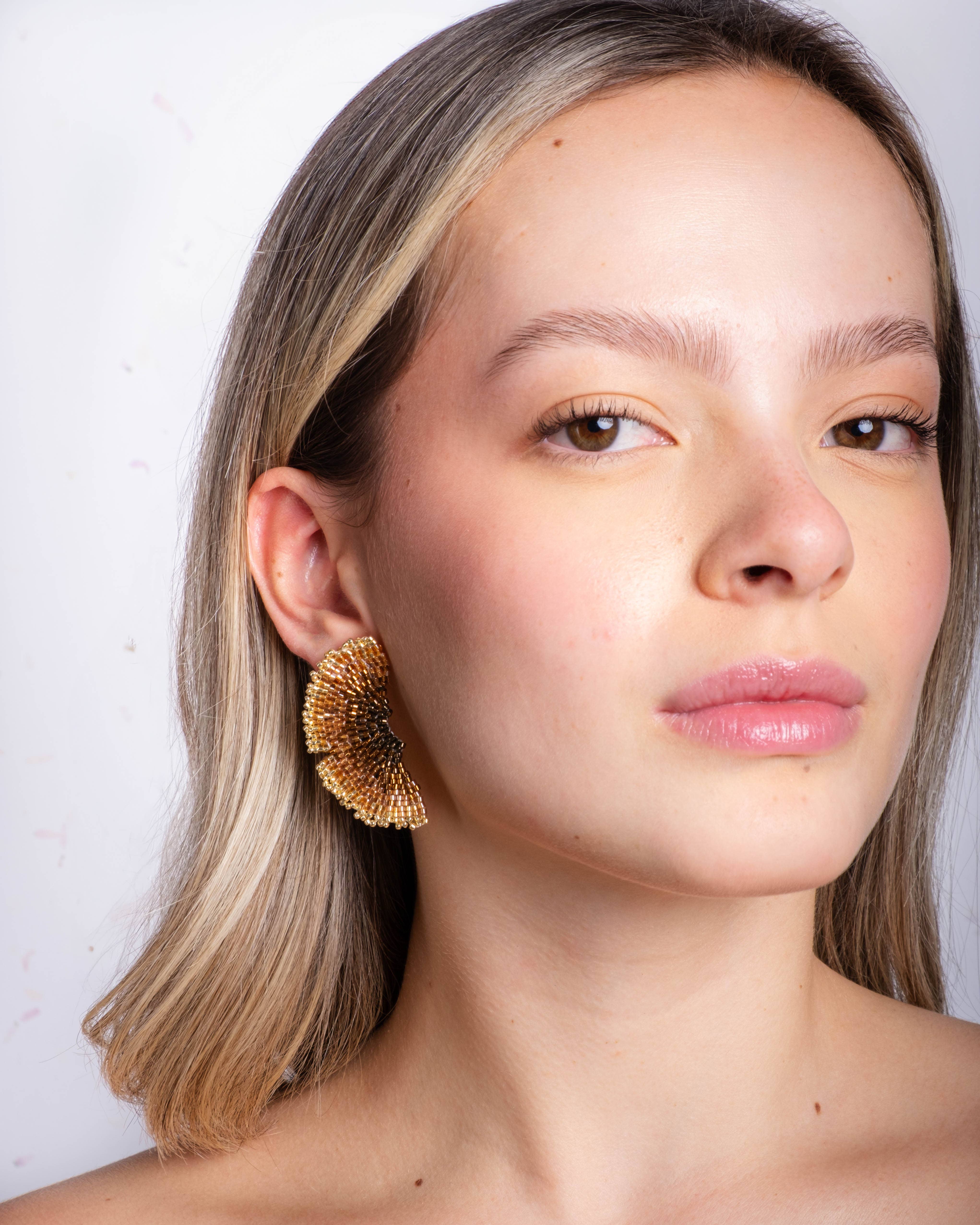 Mayana Designs Co - Wholesale Stud/Post Earrings - Beaded Handwoven Ginkgo Leaf Stud Earrings (Bronze)3