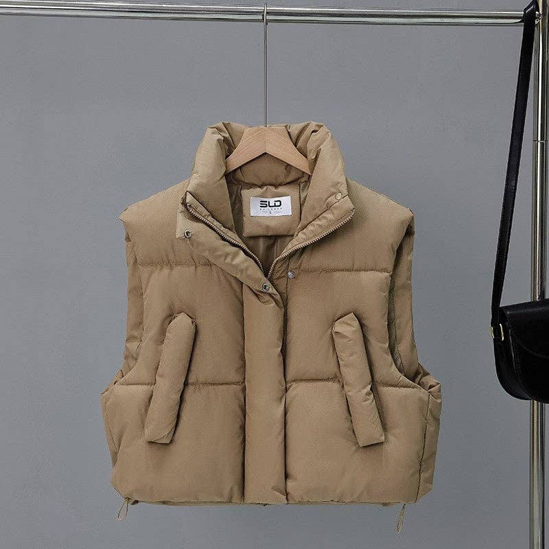 UZ Wholesale Store - Vente Veste sans manches – femme - Gilet court en coton décontracté de couleur unie3