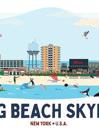 Ilustração do horizonte de Long Beach por atacado de LOST DOG art & frame