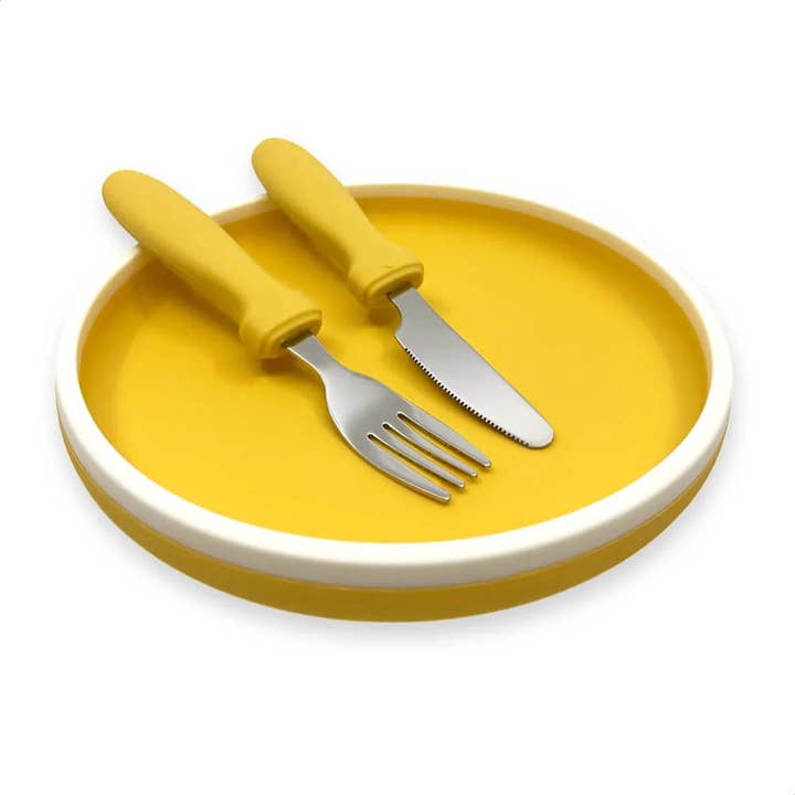 Silicone children's plate with cutlery for wholesale by Smikkels