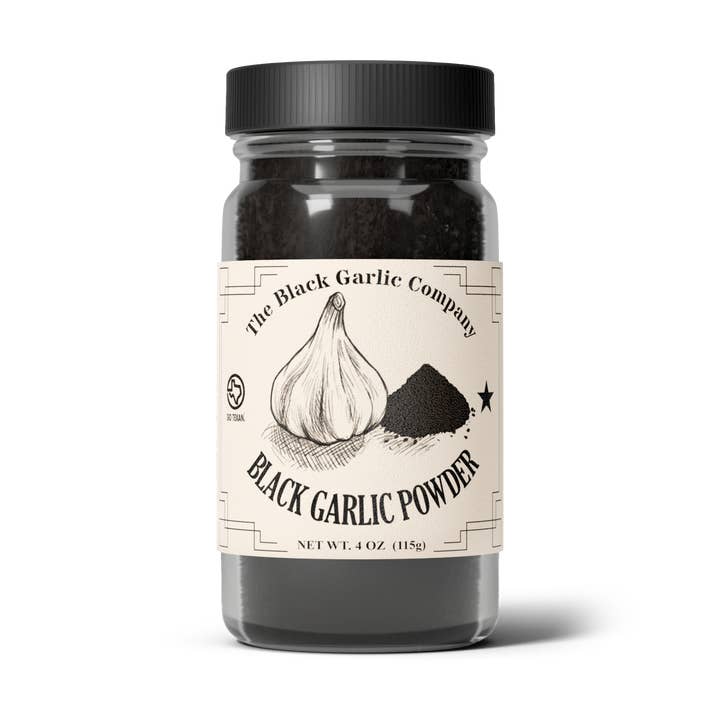 Black Garlic Powder 4 oz Jar for wholesale by The Black Garlic Company