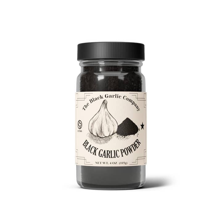 Black Garlic Powder 4 oz Jar for wholesale by The Black Garlic Company