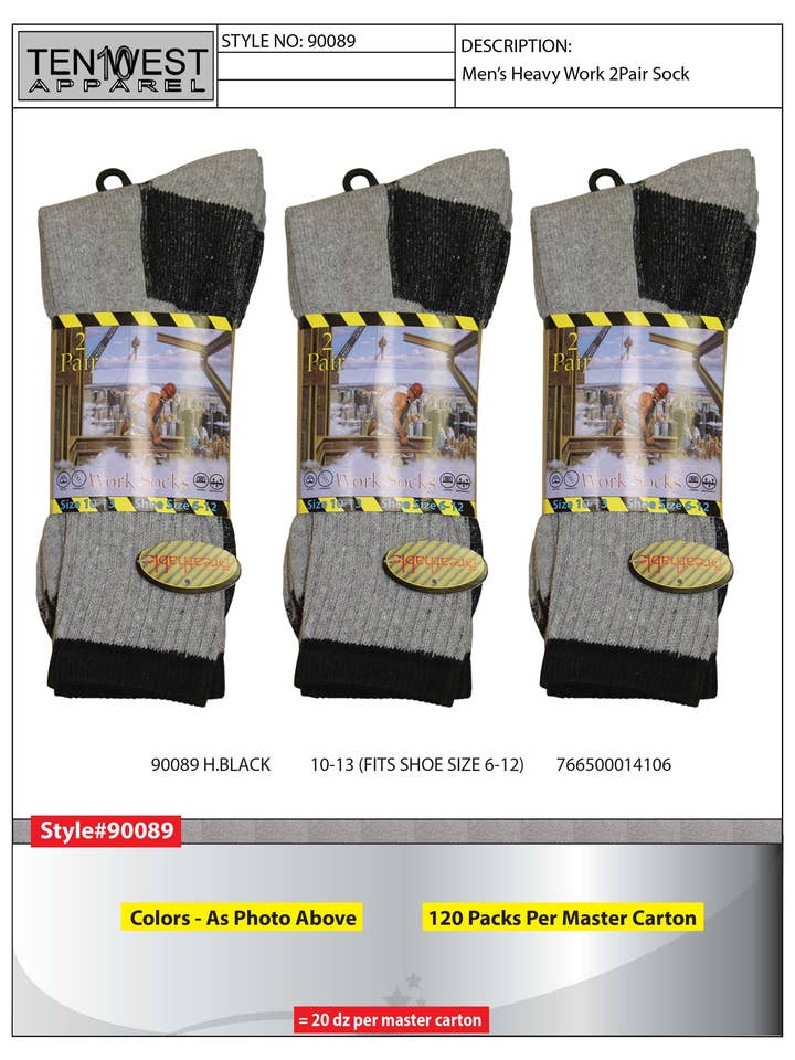 Mens 2pk work socks for wholesale by Ten West Apparel