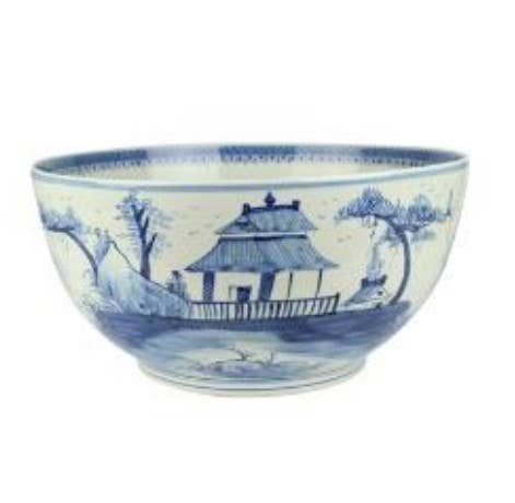 The French Bee & Co - Wholesale Bowl - Bowl, Chinoiserie Blue & White, Pagoda Scene, Large