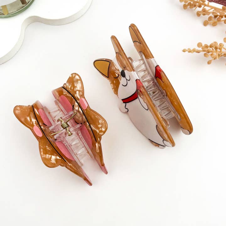 mildstyles - Wholesale Hair Clip - Women's - Cute Smiling Corgi Animal Printed Hair Claw Clip2