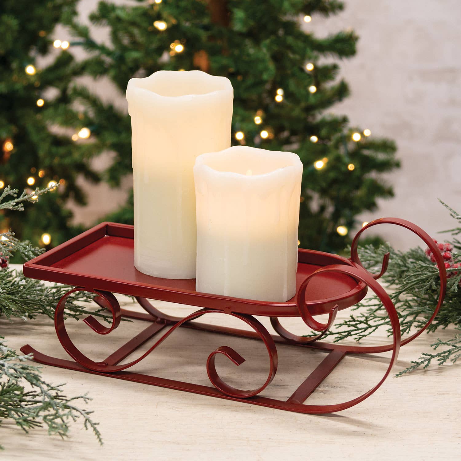 The Hearthside Collection – Großhandel Weihnachtsschmuck – Roter Metallschlitten, klein1