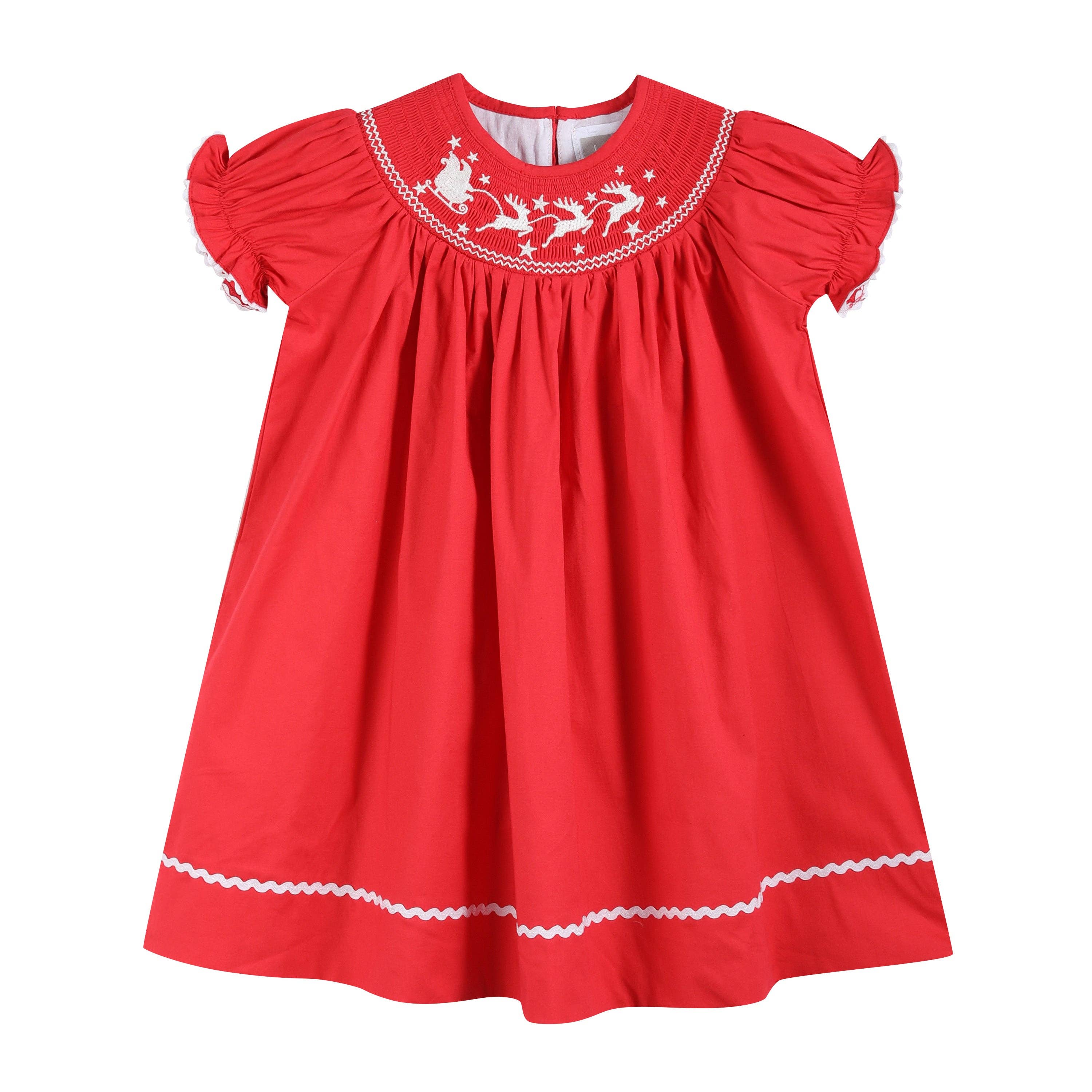 Lil Cactus - Wholesale Dress - Kids - Red Santa Sleigh Bishop Dress0