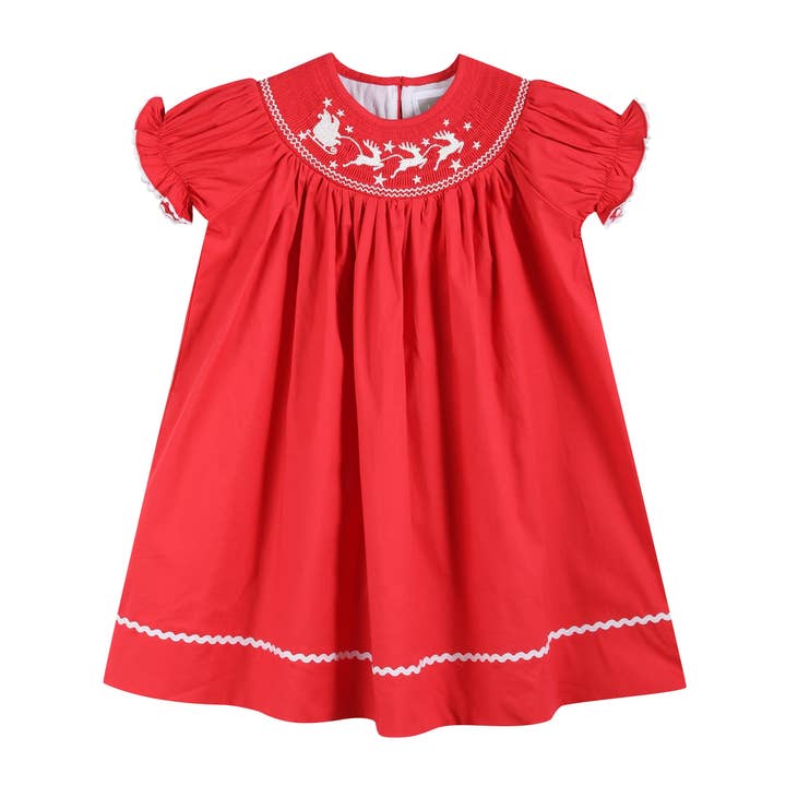 Lil Cactus - Wholesale Dress - Kids - Red Santa Sleigh Bishop Dress0